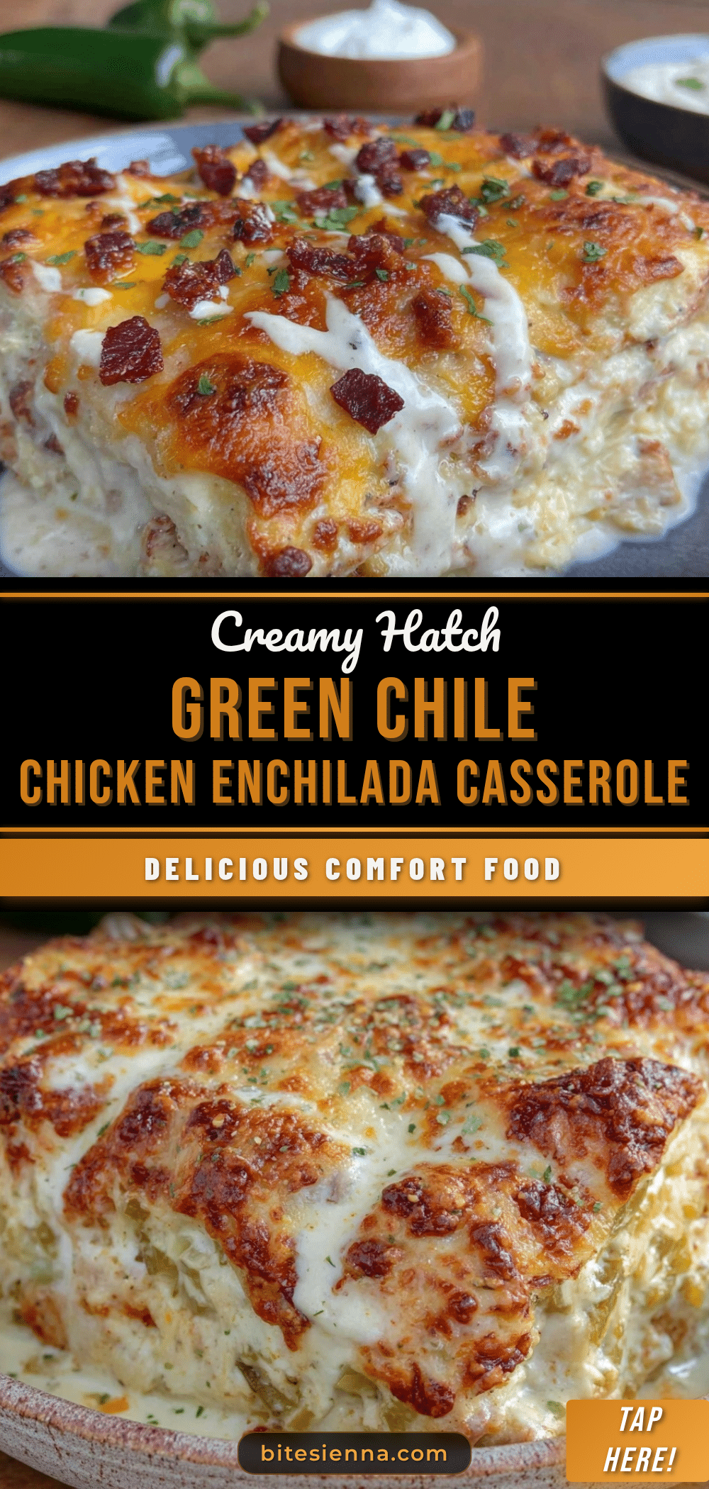 creamy Hatch green chile chicken enchilada casserole recipe