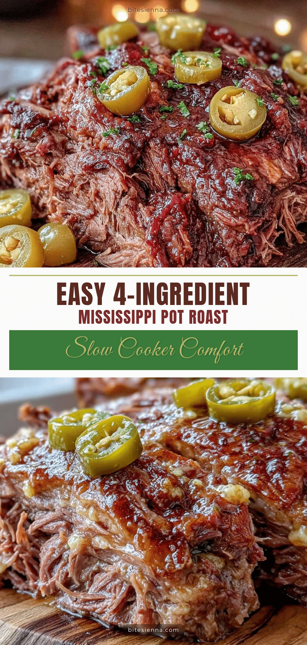 Easy 4-Ingredient Crockpot Mississippi Pot Roast recipe