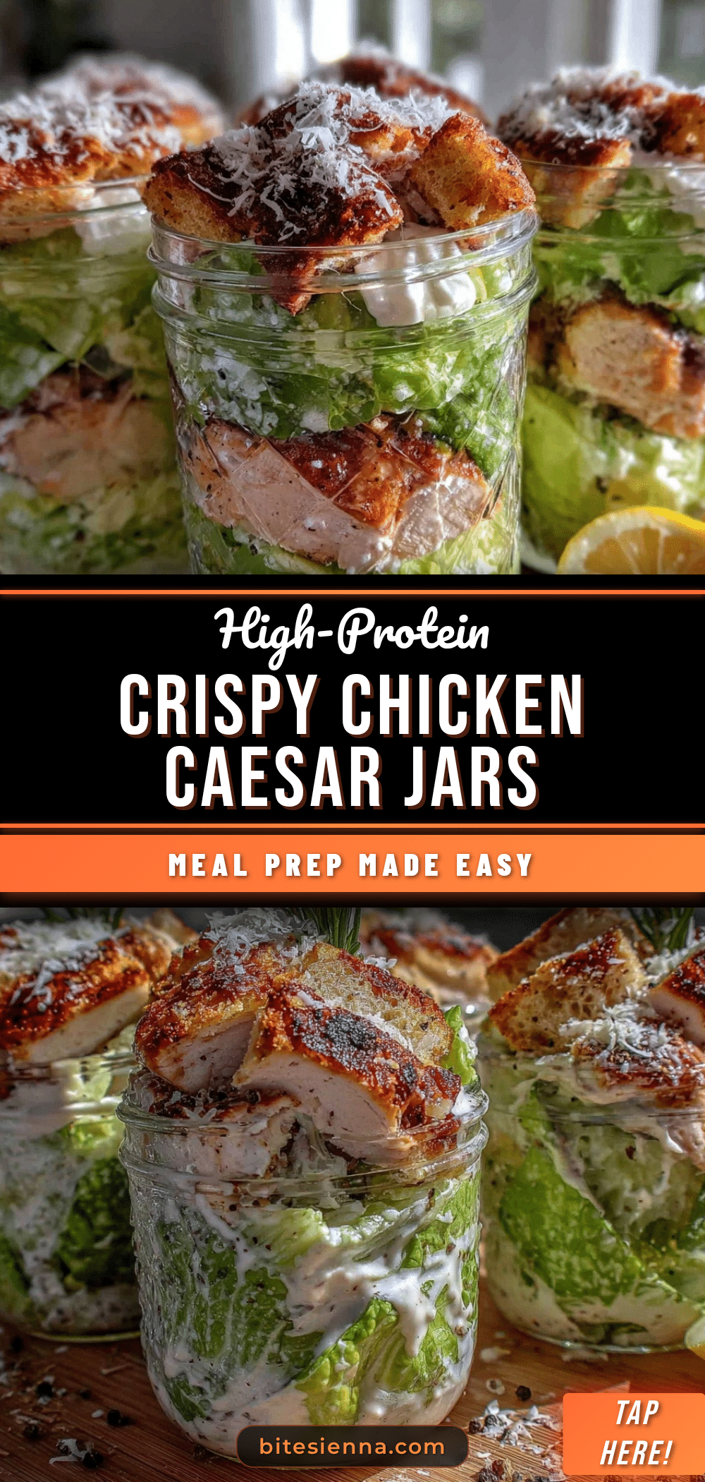healthy high-protein chicken caesar salad meal prep jars recipe