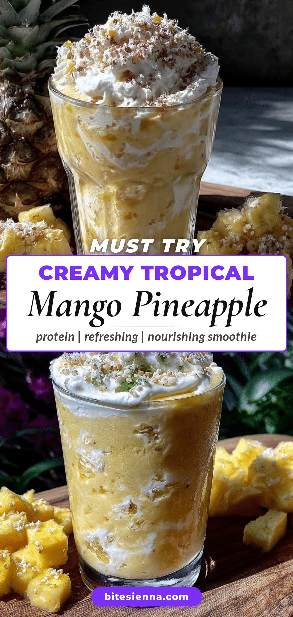 Healthy Tropical Mango Pineapple Protein Smoothie recipe