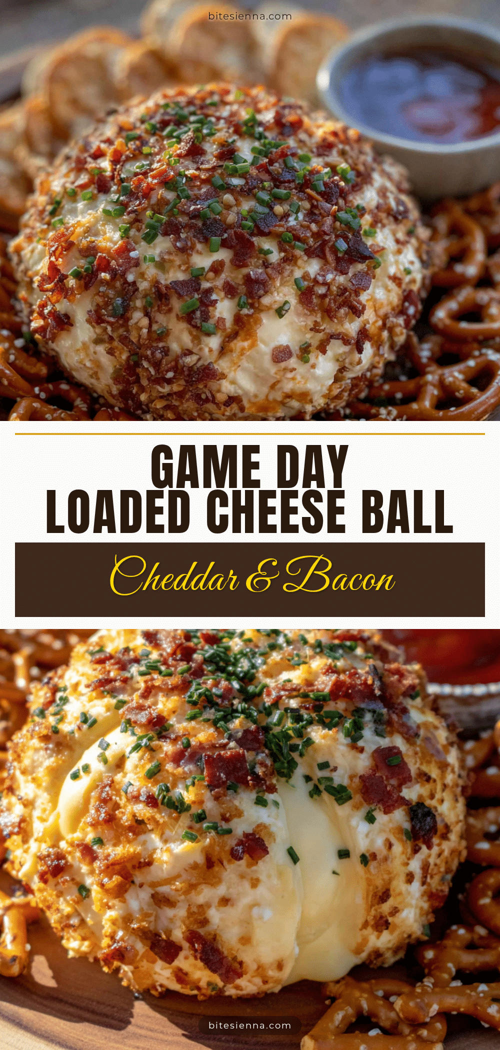 game day loaded football-shaped cheese ball recipe