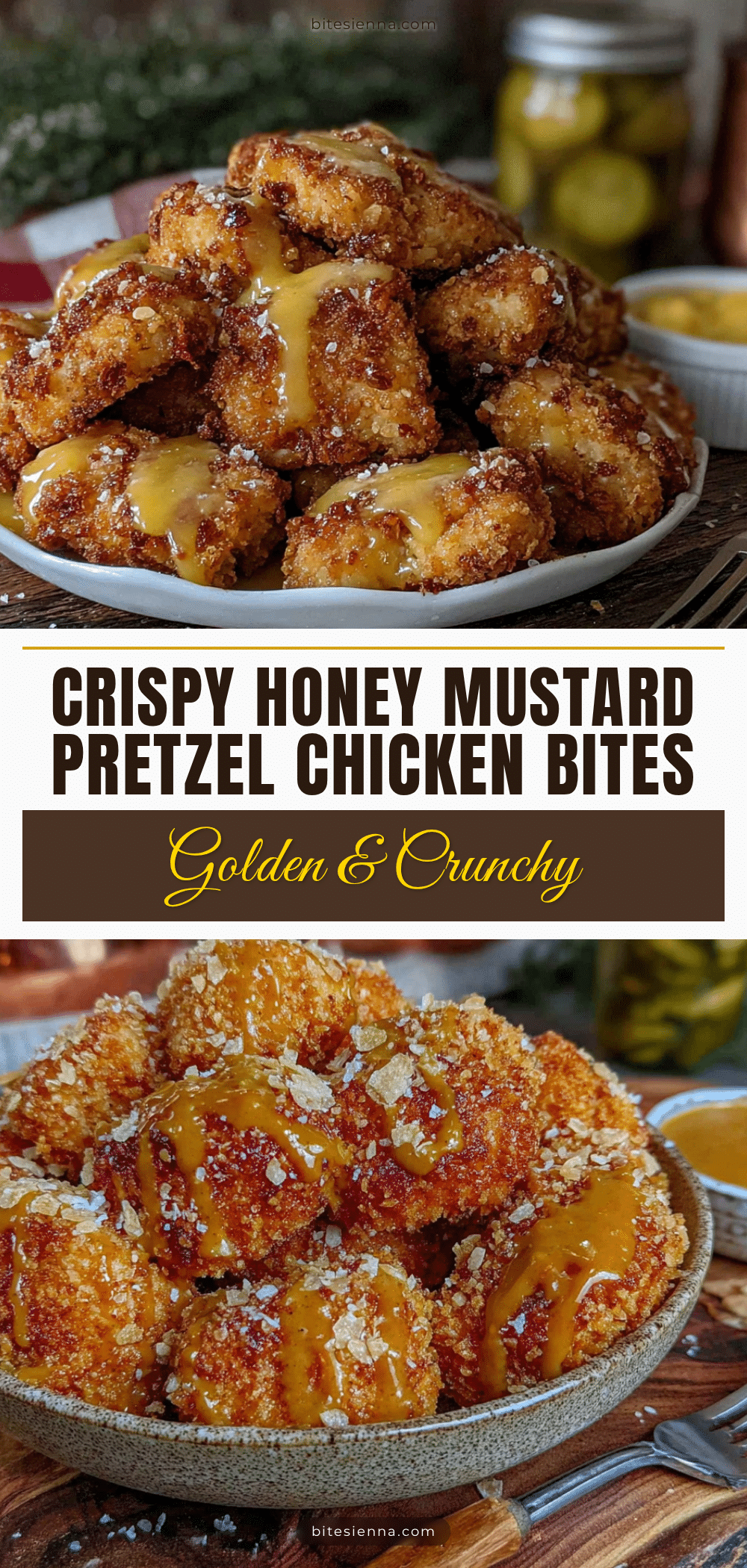 Crispy Honey Mustard Pretzel Chicken Bites recipe