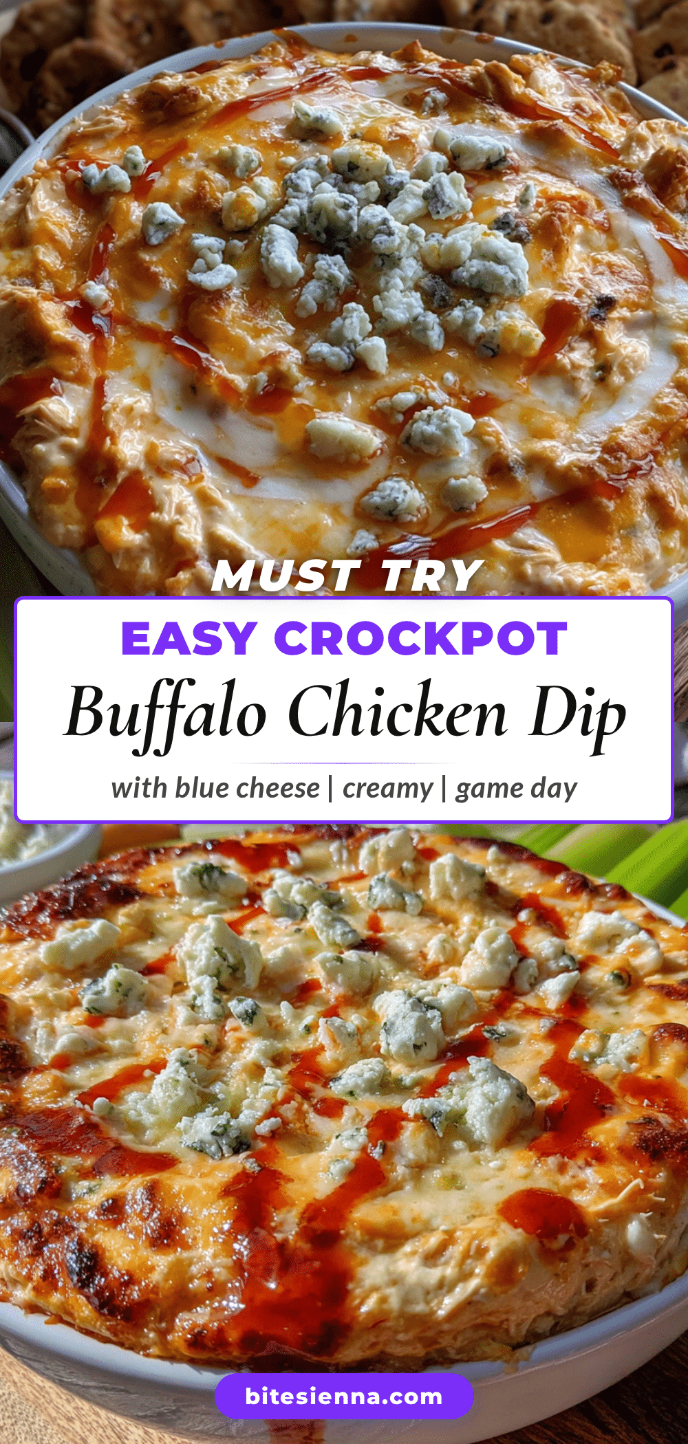 Easy Crockpot Buffalo Chicken Dip with Blue Cheese recipe