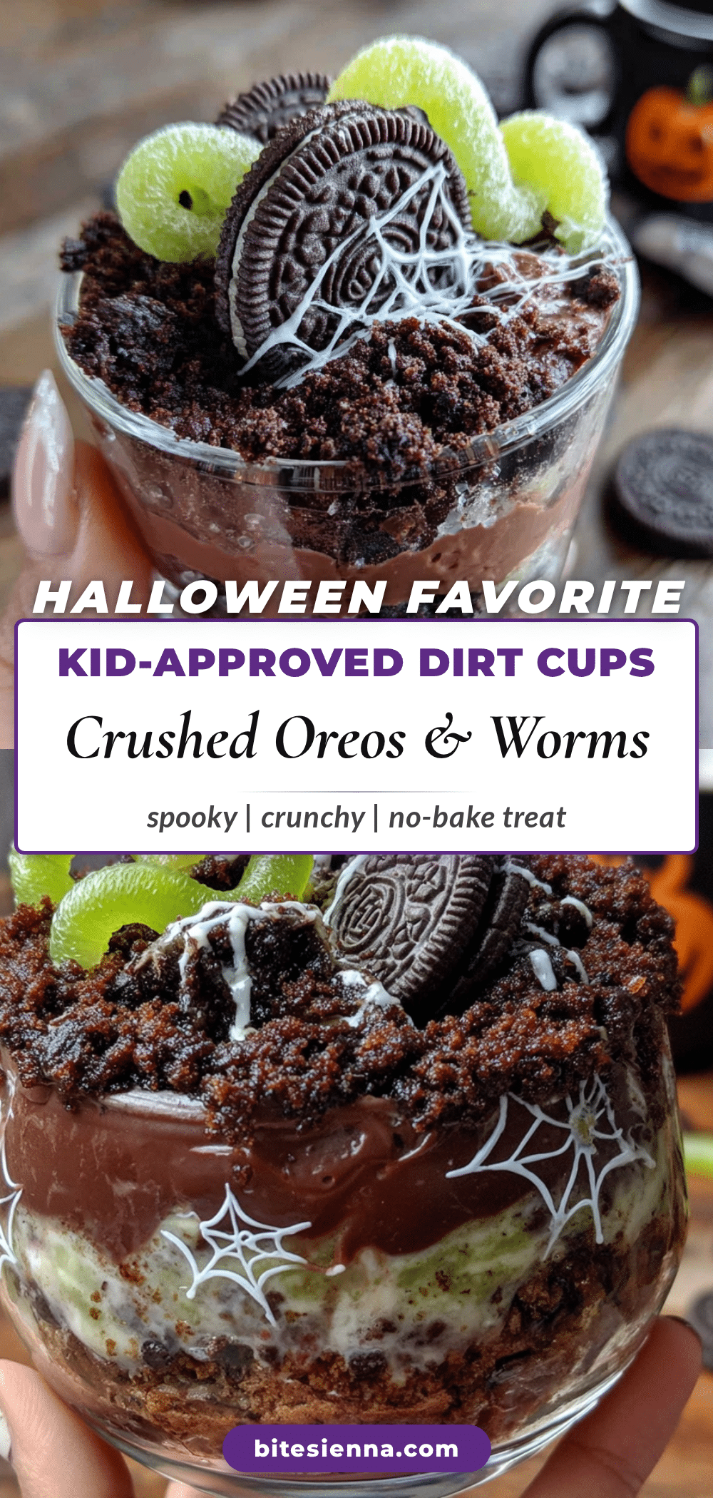 easy halloween dirt cups with oreos & gummy worms recipe