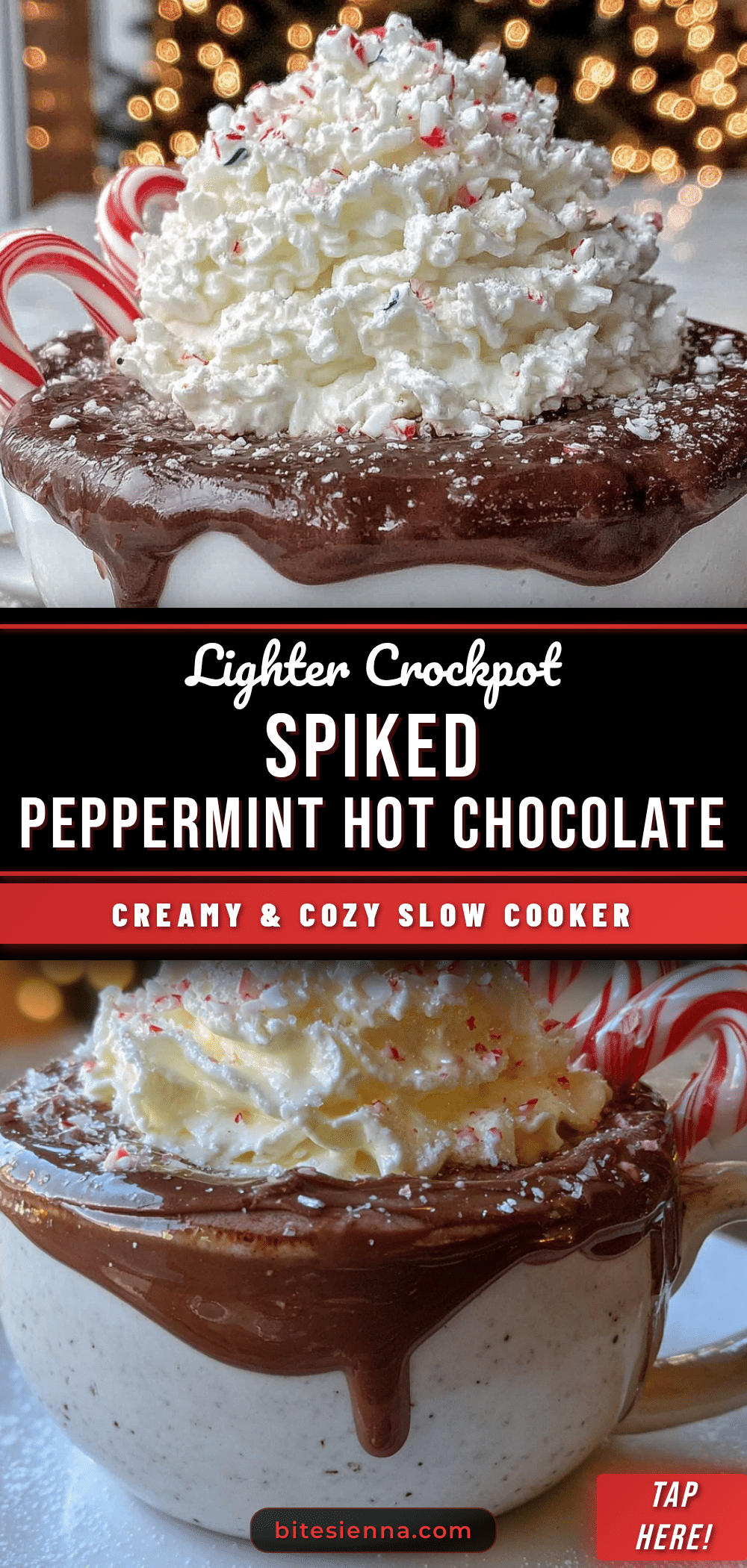 Lighter Crockpot Spiked Peppermint Hot Chocolate recipe