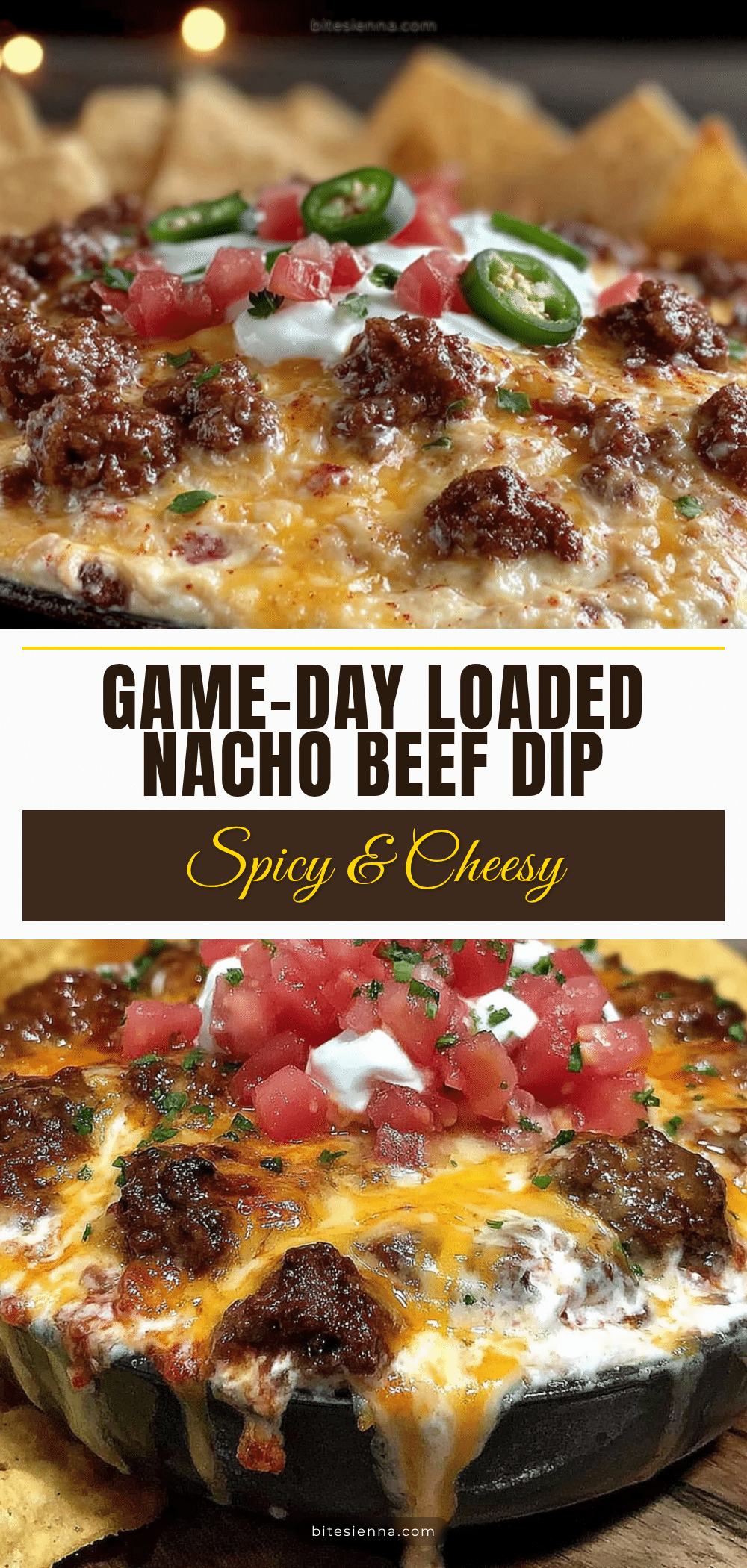 loaded nacho football dip with ground beef recipe