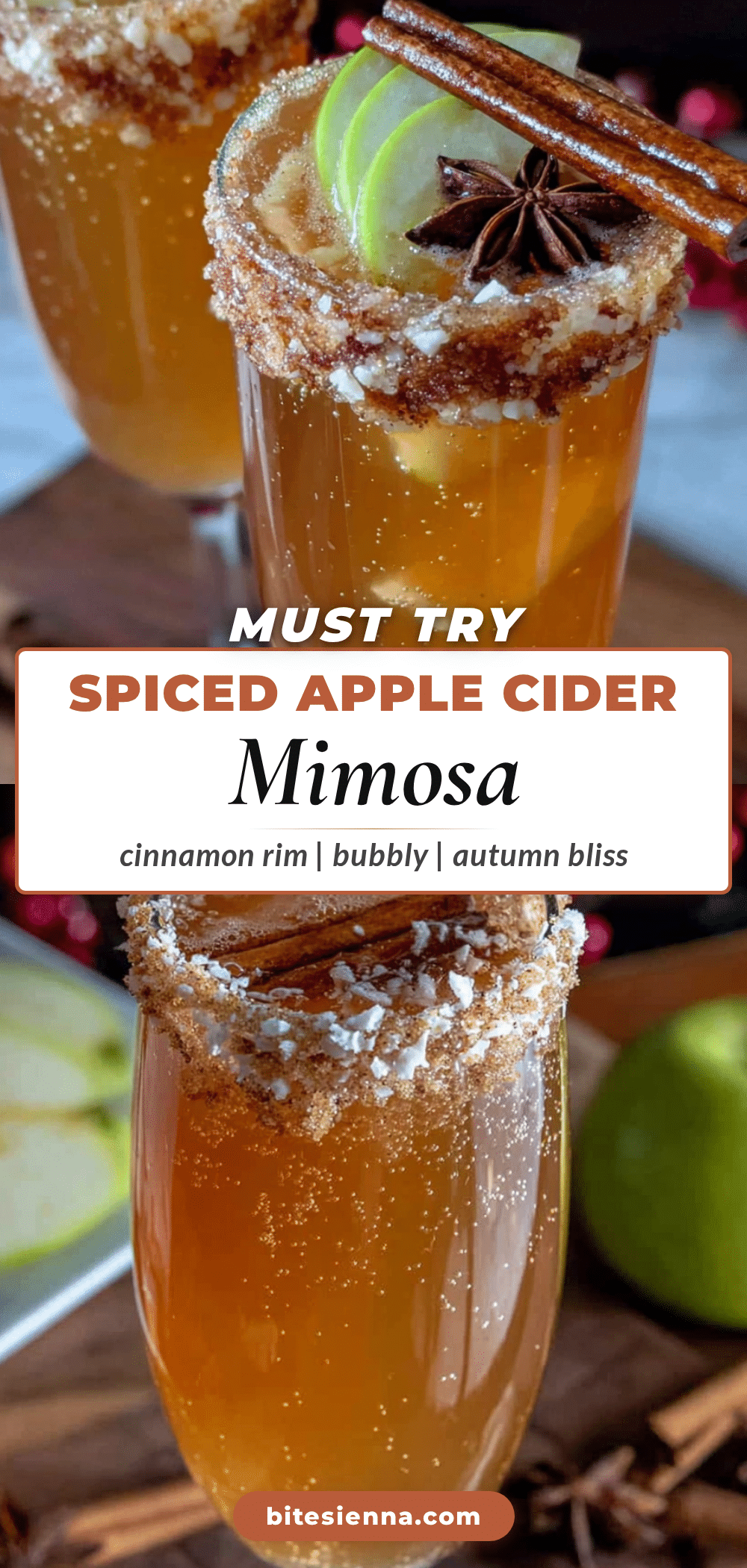 quick spiced apple cider mimosa with cinnamon rim recipe